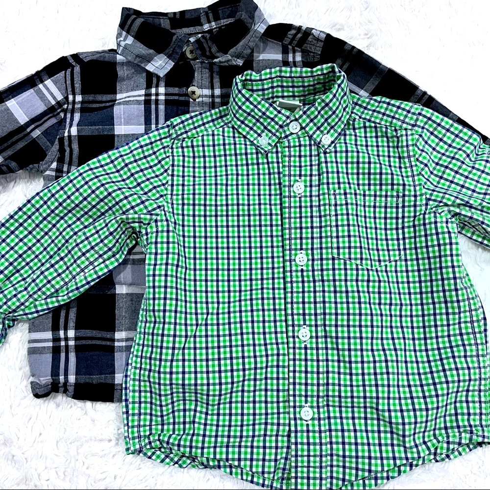 🔹 Lot of 2 Toddler Boys Long Sleeve Button Down Checkered Shirts 24 mo.